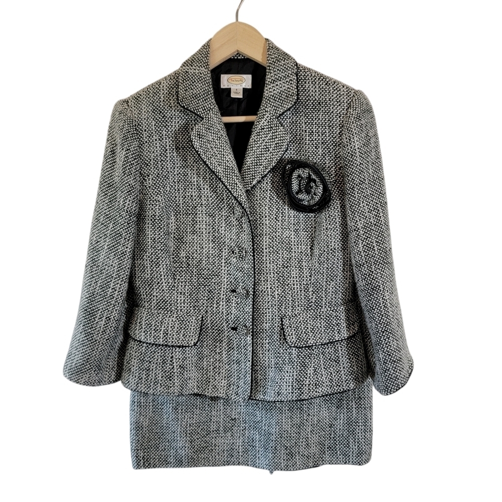 Talbots Black White Tweed Blazer + Skit Set Twinnie Sz 6 Corporate Career Office